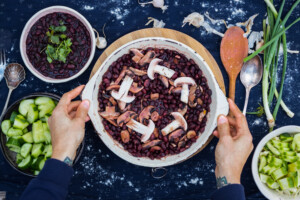 beans and mushrooms in bowl