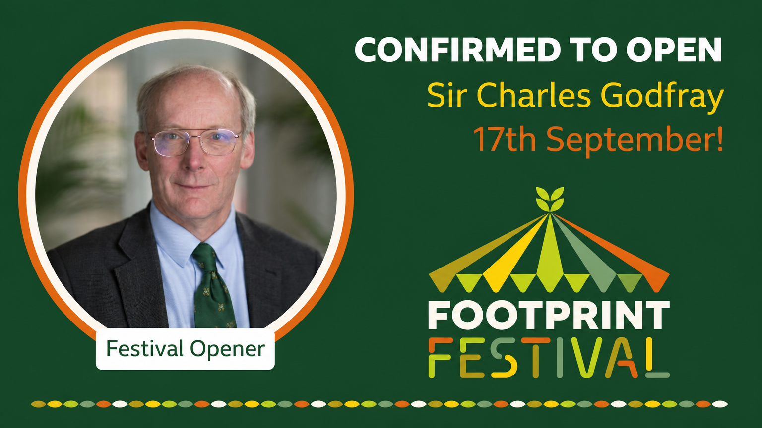 Professor Sir Charles Godfray FRS is opening Footprint Festival