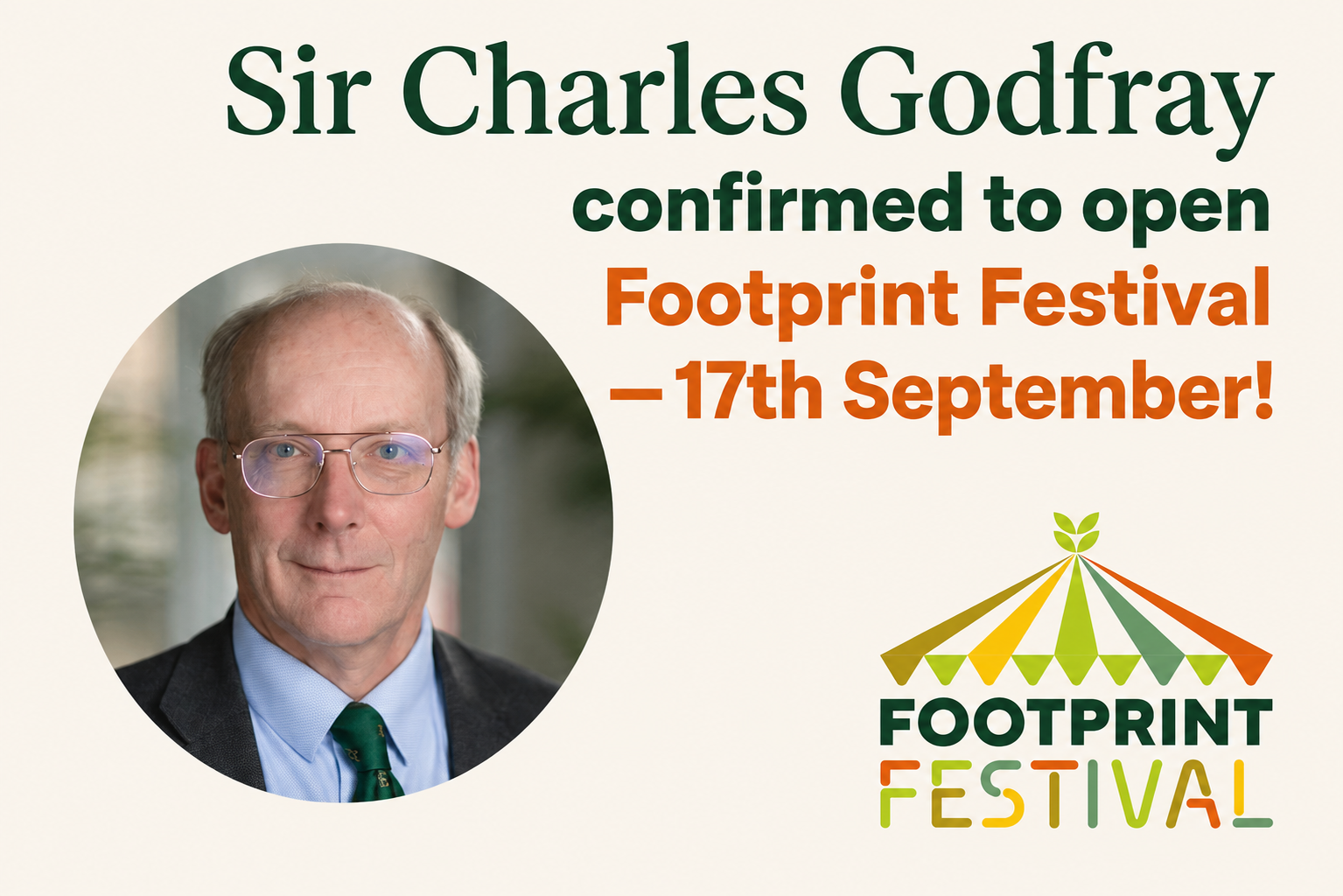 Professor Sir Charles Godfray FRS is opening Footprint Festival
